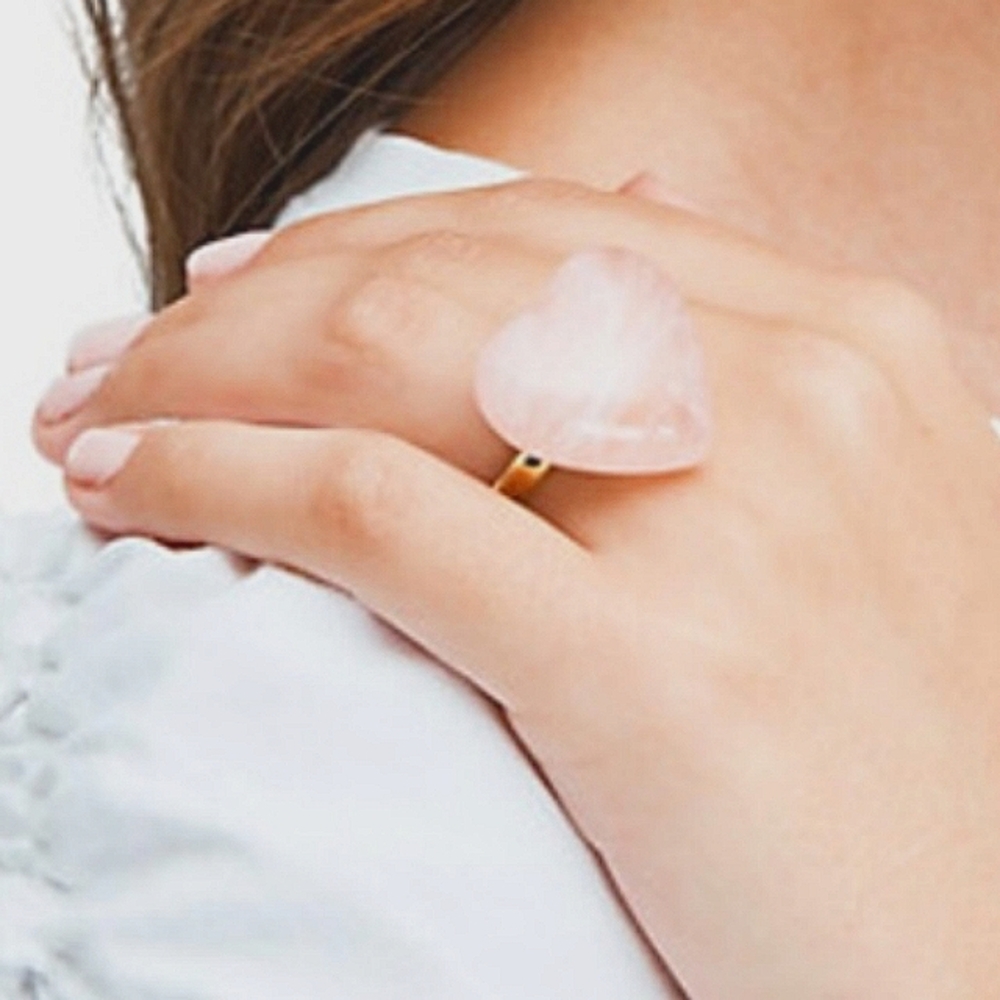 NWT Kate Spade Open Heart Pink Quartz Stone + Goldtone Ring Size 6